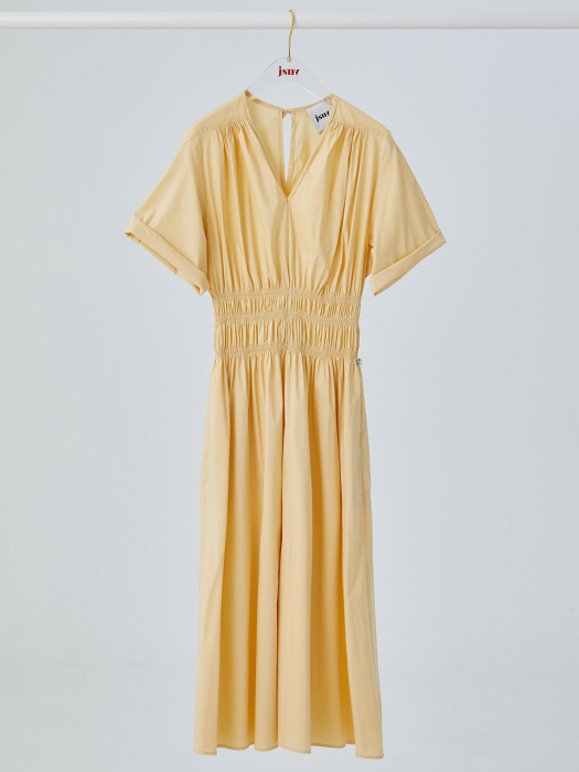 V-neck Cotton-poplin Dress [Butter Yellow] JSDR0B914Y1