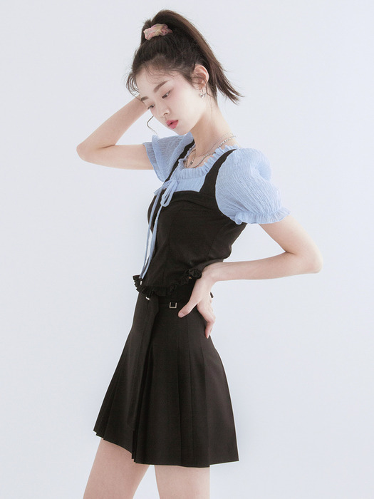 Pleats belt skirt (Black)