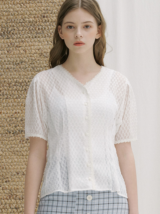 monts 1147 pin-tuck detail lace blouse (white)