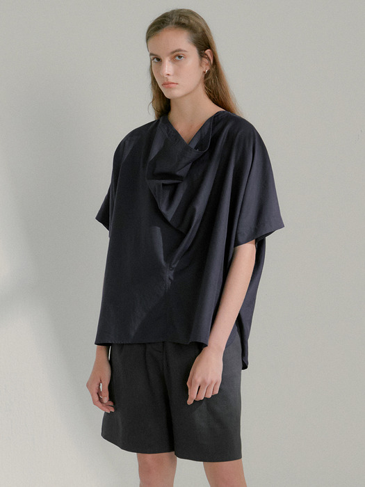 WIDE-DRAPED BLOUSE - NAVY