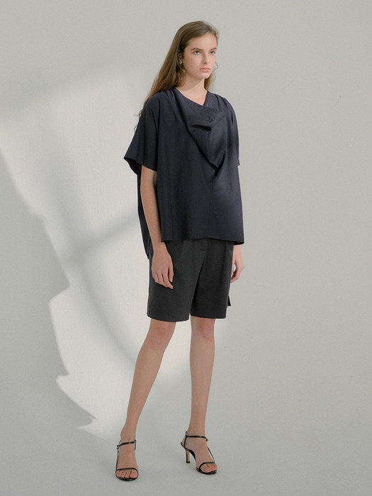 WIDE-DRAPED BLOUSE - NAVY