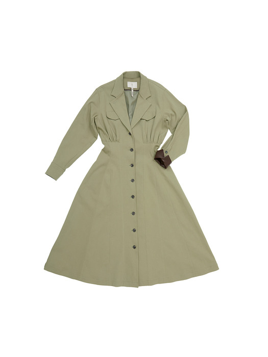 [N]GONGDEOK Waist tuck shirt dress (Pale olive)