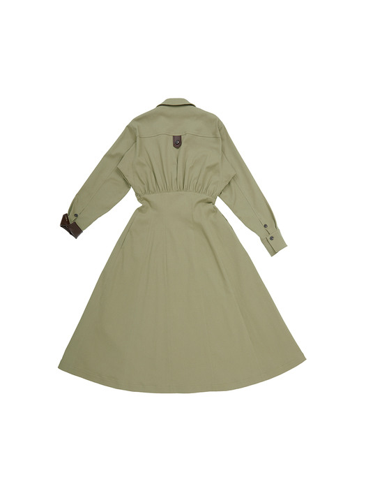 GONGDEOK Waist tuck shirt dress (Pale olive)