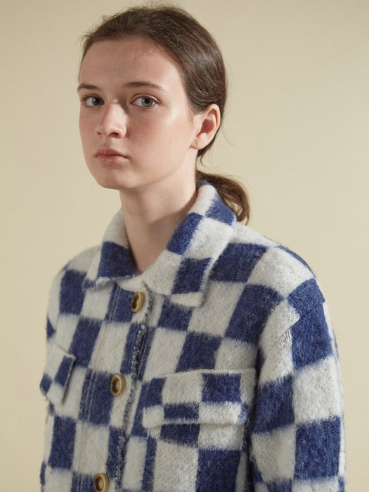 ALPACA CHECK KNIT JACKET