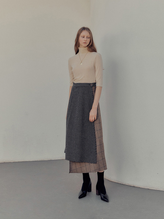 Check mixed wool skirt