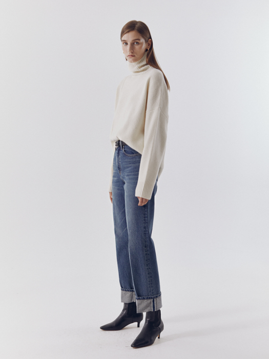 UNISEX LINKED TURTLENECK WOOL SWEATER CREAM_UDSW0F111CR