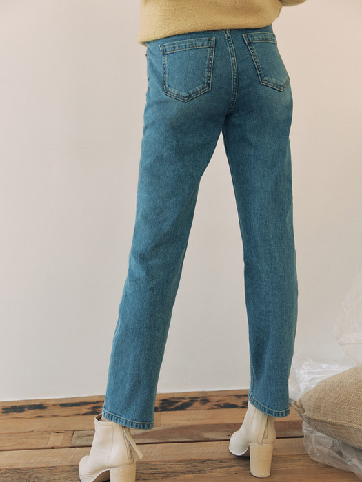 [FRONTROW x RePLAIN] Cashmere Blend Turtleneck Vest + Mid-rise Straight Jeans_Blue SET