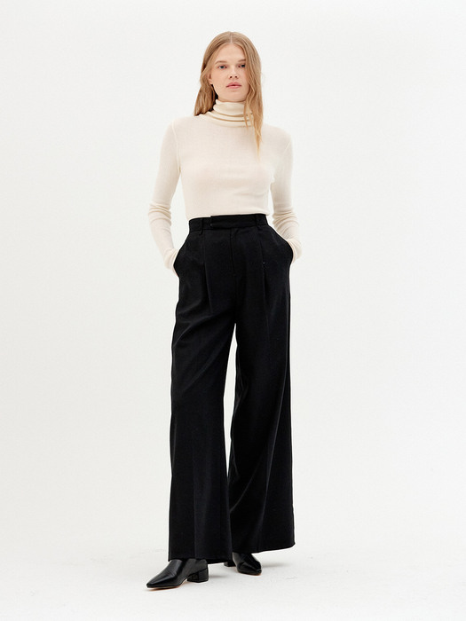 울 100% HIGH WIDE WOOL TROUSERS (BLACK)