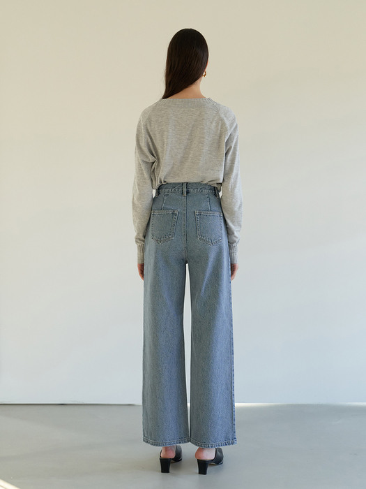 TOS TWO TUCK WIDE DENIM_MIDBLUE