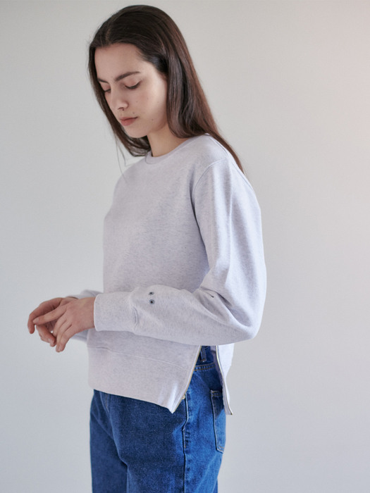 Side zipper sweatshirts-white melange	
