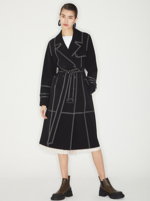 DOUBLE STITCH TRENCH COAT_BLACK