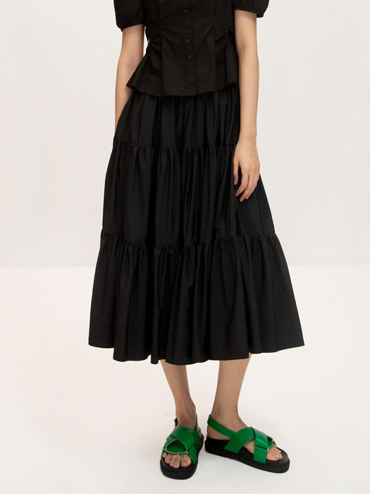 Tiered Shirred Skirt_Black