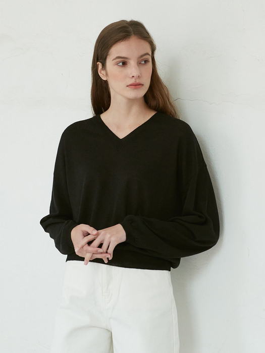 V.linen v box knit (black)