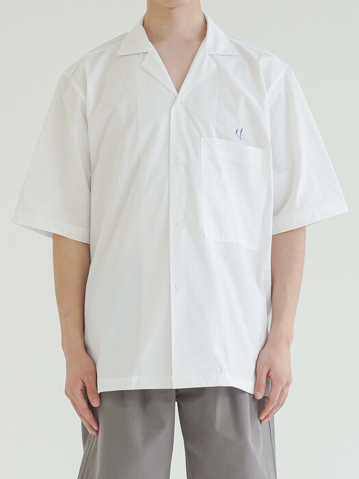 Loose-fit Open Colla Half Shirts_White