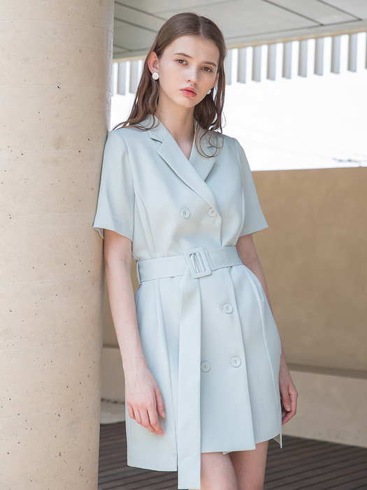 Half Sleeve Jacket Belt Dress Mint