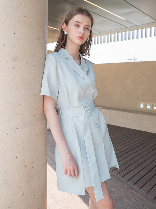 Half Sleeve Jacket Belt Dress Mint