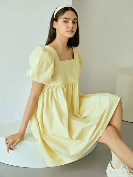Square puff mini dress (Yellow)