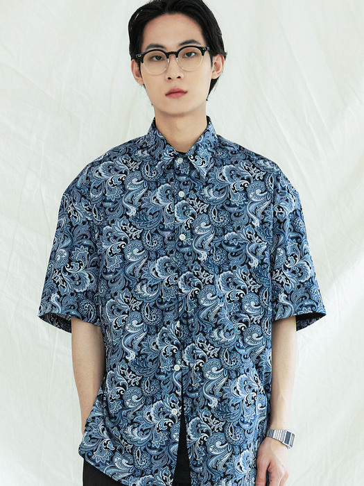 COMPLEX BYZANTINE PAISLEY 1/2 SHIRT NAVY