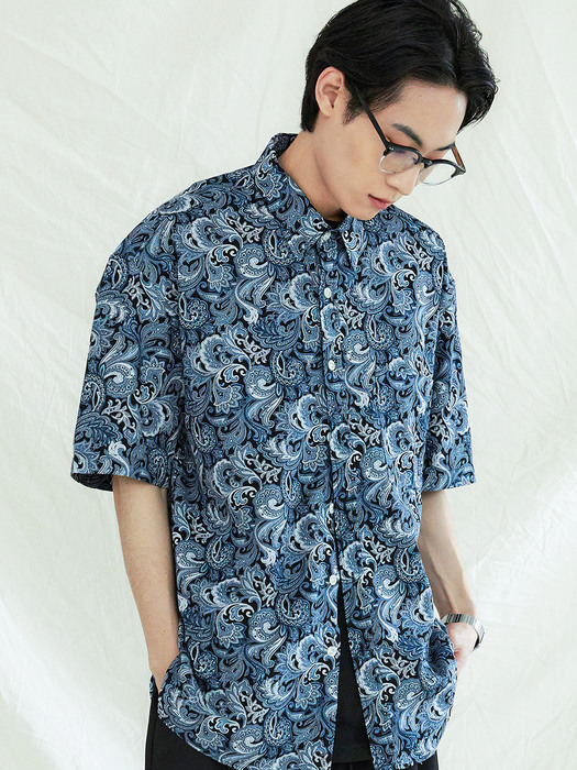 COMPLEX BYZANTINE PAISLEY 1/2 SHIRT NAVY