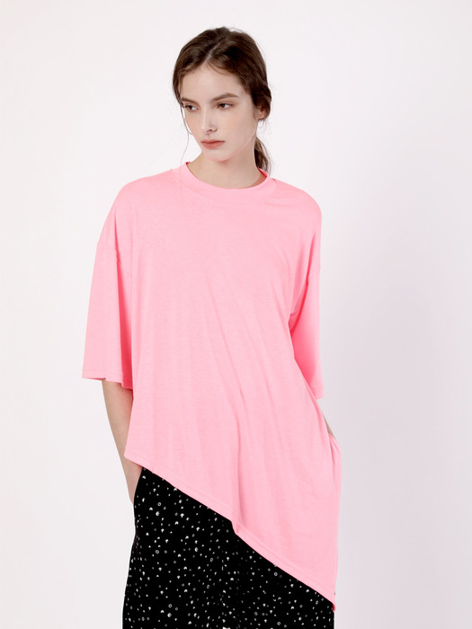 Neon Pink Unbalance Short Sleeve T Shirt