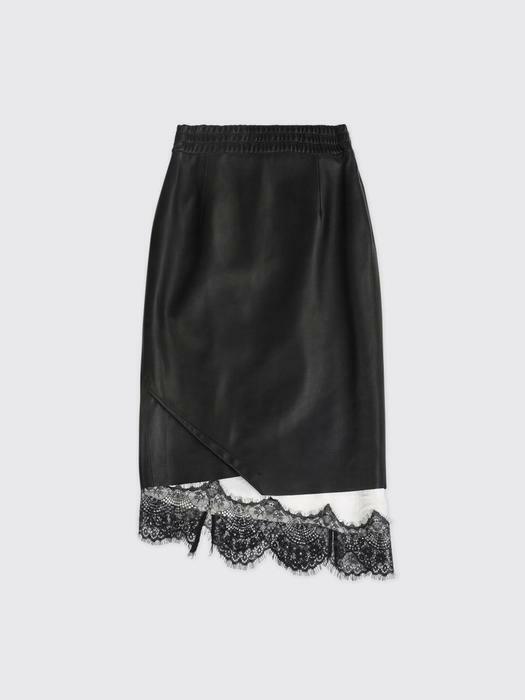 Lace leather skirt Noir