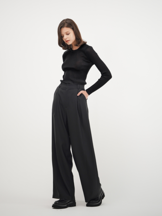 Pintuck Wide Fit Slacks_Black