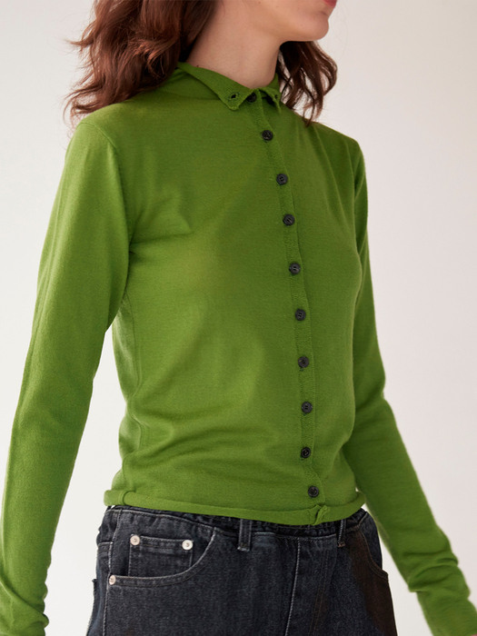 BUTTON POLO NECK KNIT(green)