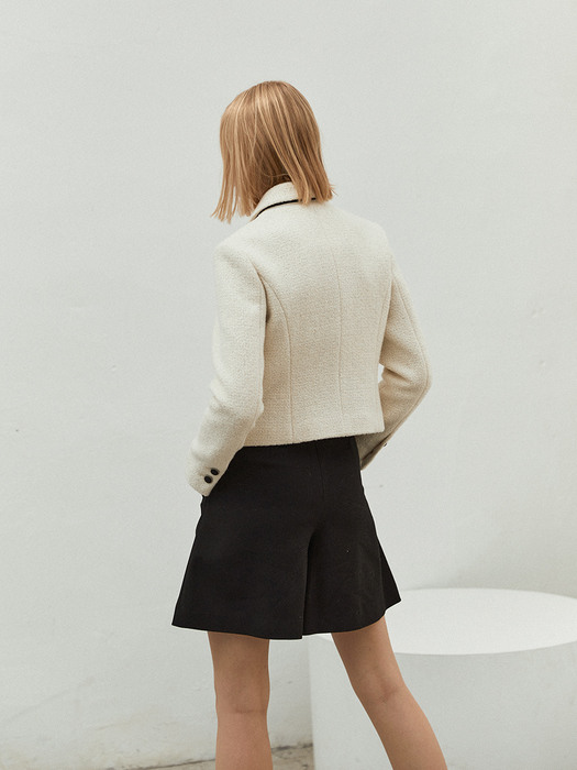Contrast-button Wool Tweed Jacket_Champagne