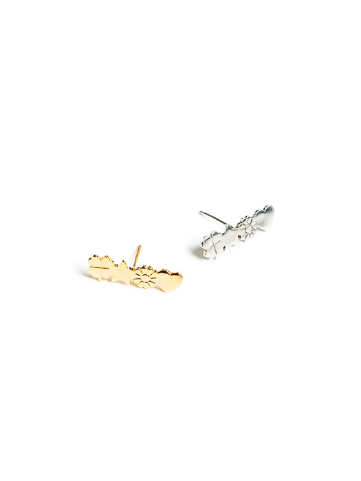 Luckme motives silver gold pin Earrings 럭키미 모티브 925실버 골드 은침 귀걸이