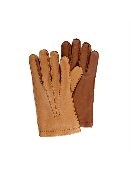 Peccary Leather Gloves For Men_Tobacco