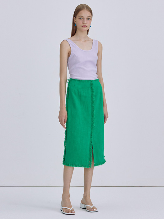Fringe Linen Skirt_Green