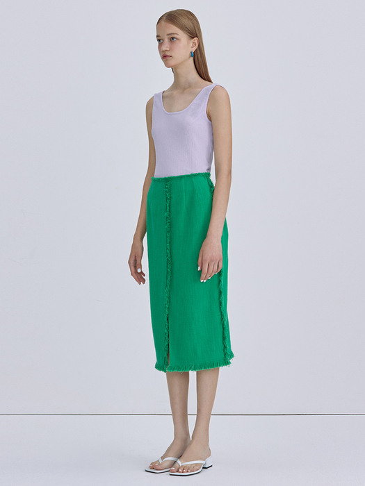 Fringe Linen Skirt_Green