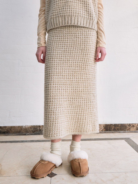 Square wale knit skirt - ivory