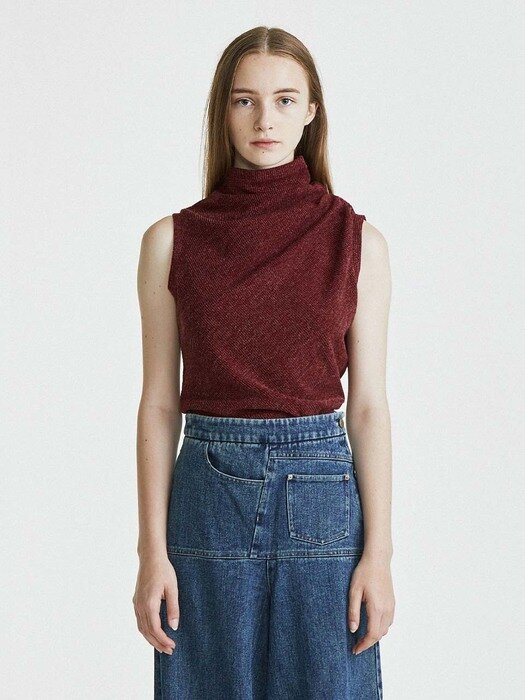 21AW Ruched Sleeveless Knit Vest-Wine