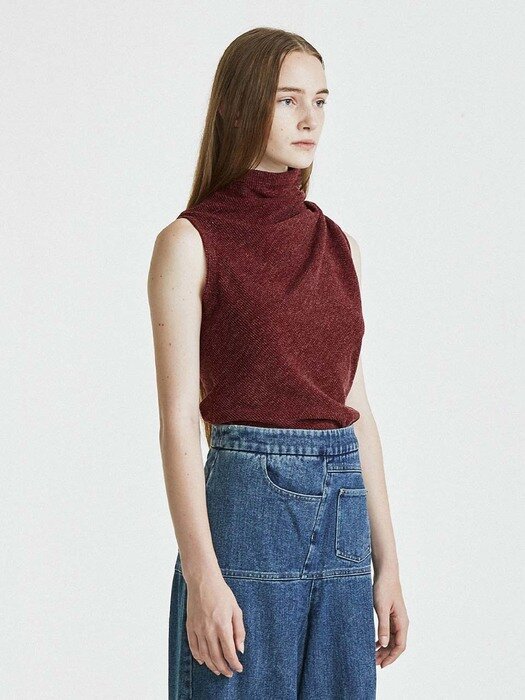 21AW Ruched Sleeveless Knit Vest-Wine