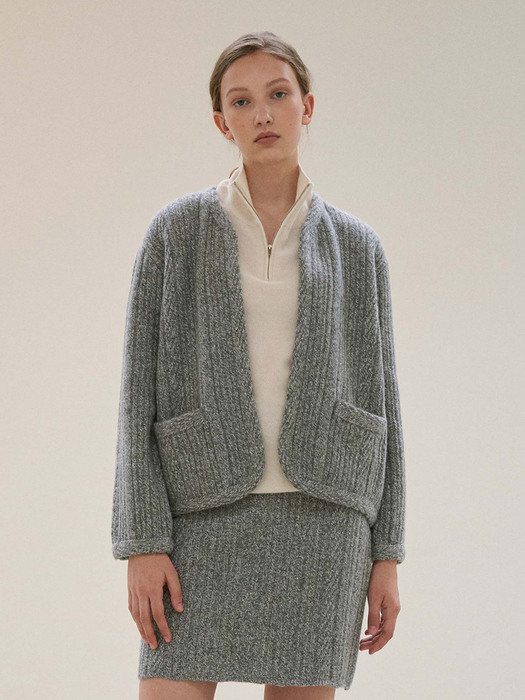 CASHMERE BLEND CABLE TWEED KNIT CARDIGAN