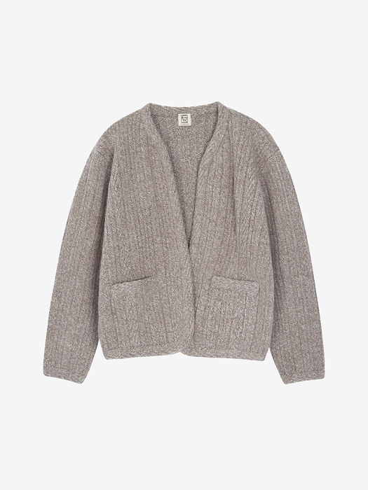 CASHMERE BLEND CABLE TWEED KNIT CARDIGAN