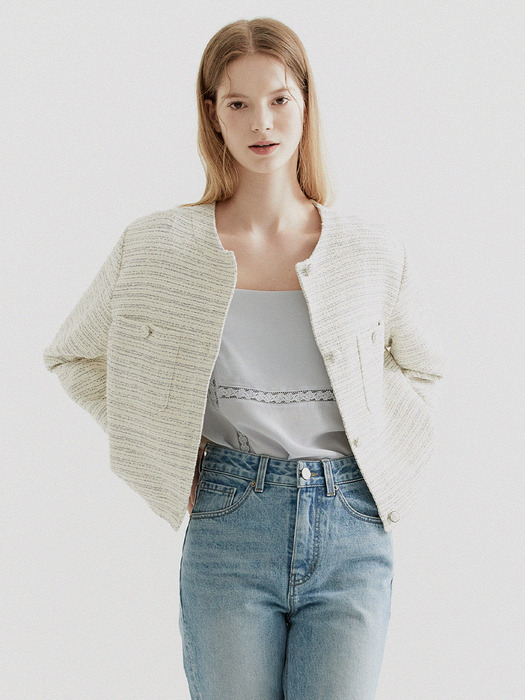 Detachable Collar Tweed Jacket_IVORY