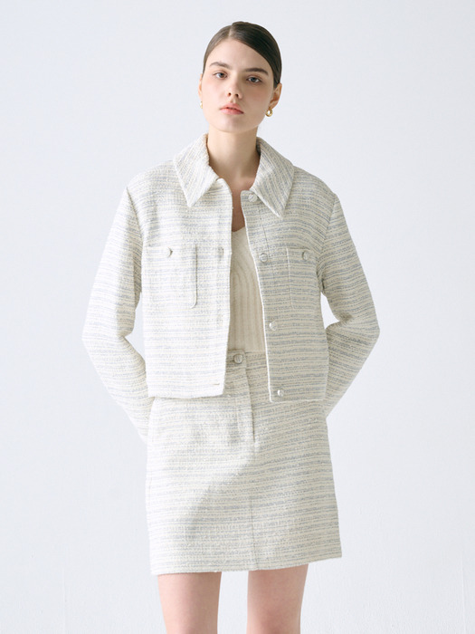 Detachable Collar Tweed Jacket_IVORY