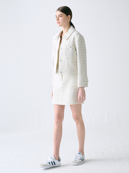 [Tweed] Detachable Collar Tweed Jacket_IVORY