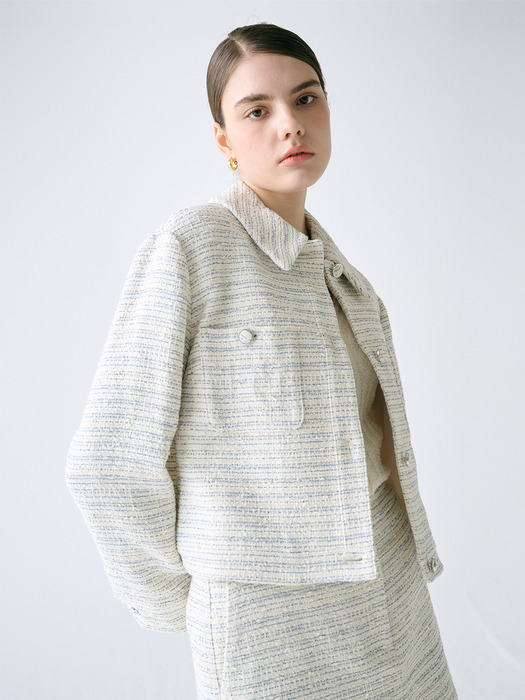 Detachable Collar Tweed Jacket_IVORY