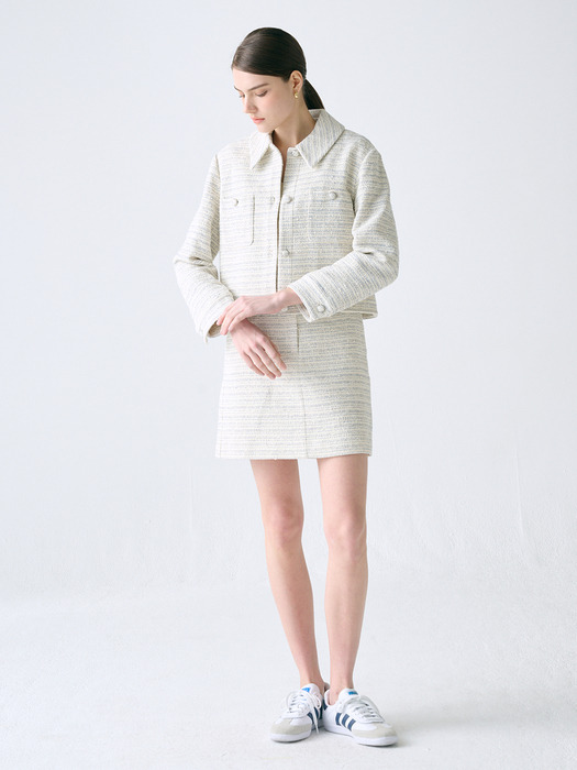 Detachable Collar Tweed Jacket_IVORY