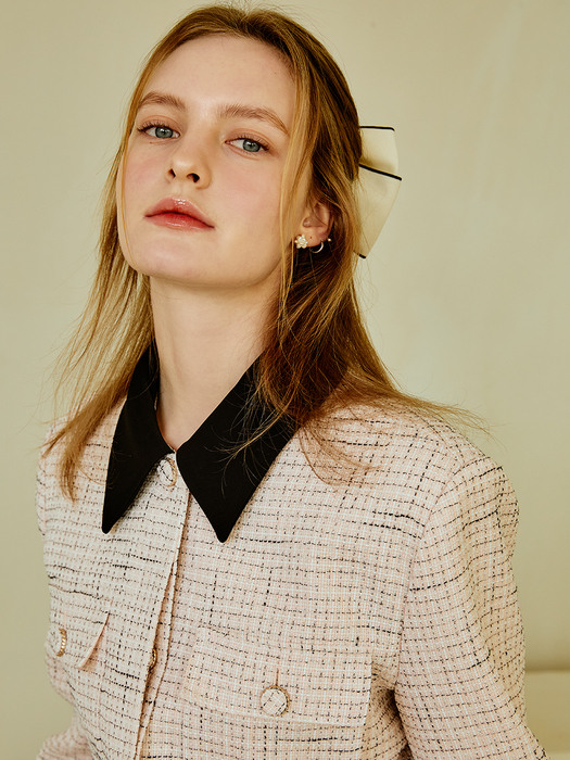 Collar point tweed jacket (pink)