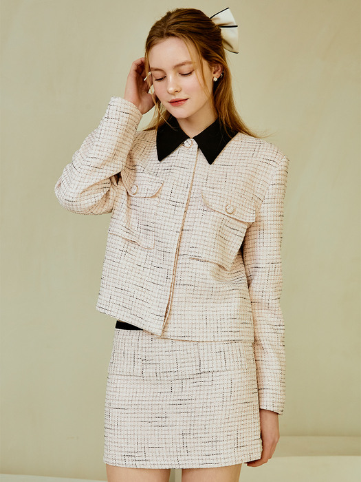 Collar point tweed jacket (pink)