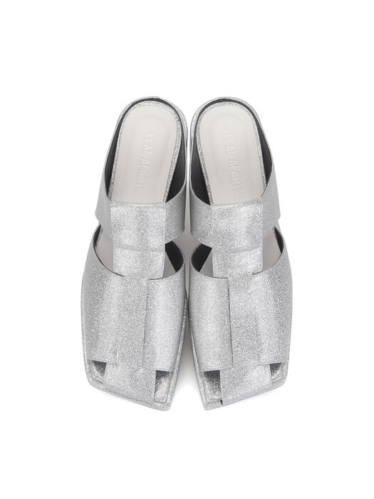 Open squared toe platform mules | Sparkling silver