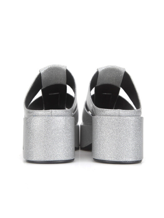 Open squared toe platform mules | Sparkling silver