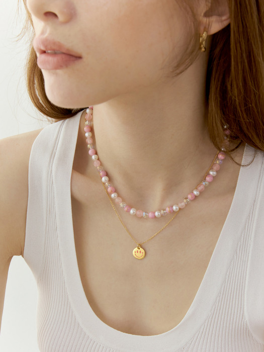 Estella Natural Pearl & Beaded Necklace (Pink)