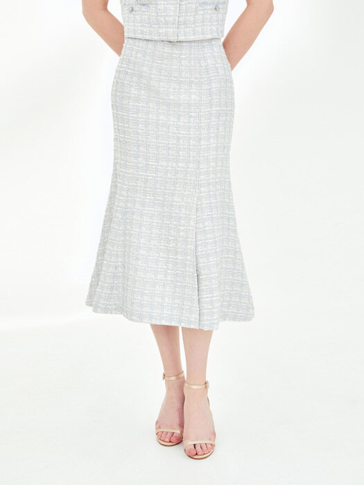 LEILA Semi mermaid tweed skirt (Pale blue)