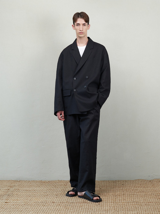 DADDY FIT LINEN DOUBLE JACKET_BLACK