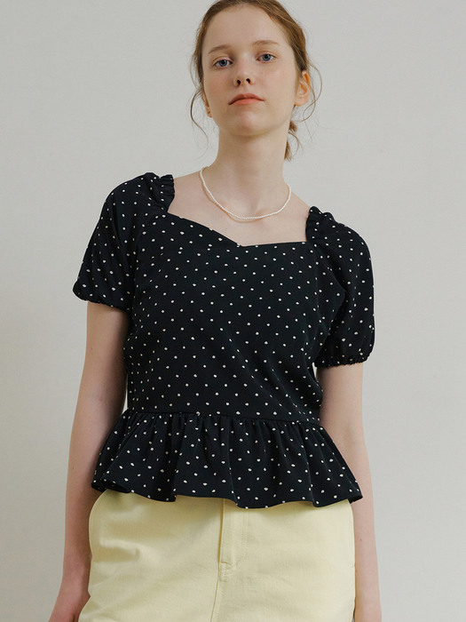 monts 1507 dot wrap flared blouse (black dot)